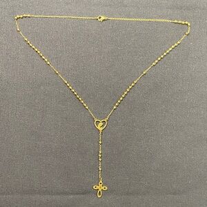 Elegant Rosary Gold Heart and Cross Necklace